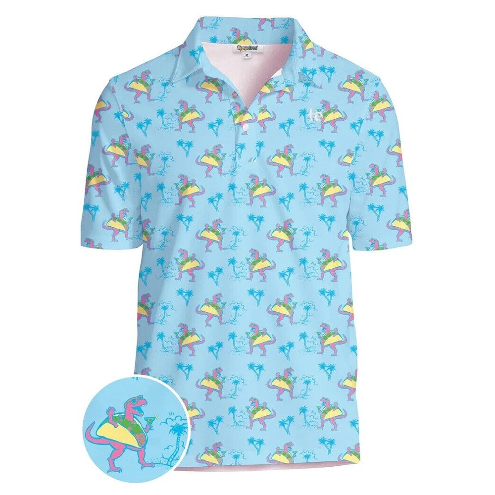 TIPSY ELVES TACOSAURUS GOLF POLO SHIRT Men's Size XXL LIGHT BLUE NEW WITH TAGS!